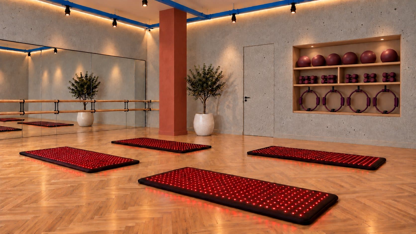 Render della sala grande con i tappetini a infrarossi accesi