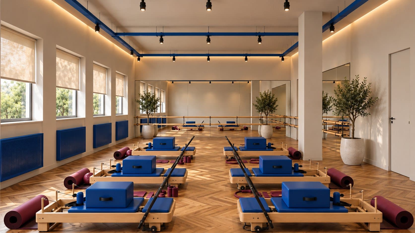 Render della sala Reformer con le sbarre alla parete